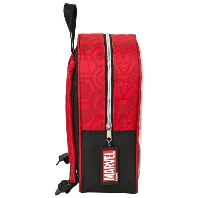 Mochila infantil Marvel com padrão vermelho e preto e fecho de correr