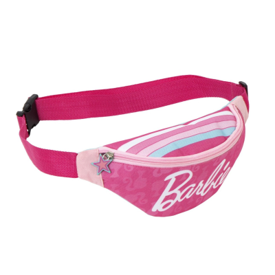 Pochete cor-de-rosa com alça ajustável e texto Barbie em branco