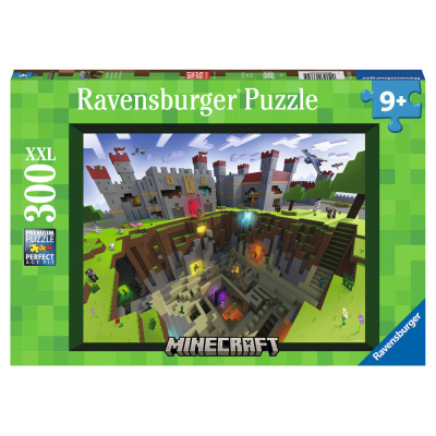 Caixa de puzzle Ravensburger com imagem minecraft e 300 peças