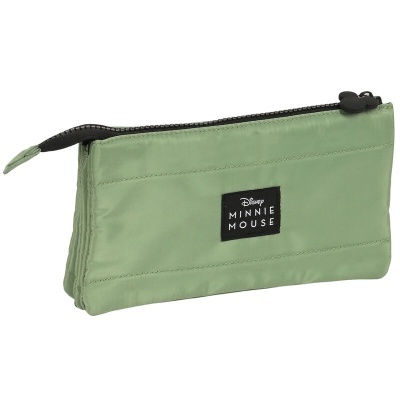 Estojo escolar verde claro com fecho preto e etiqueta Disney MINNIE MOUSE