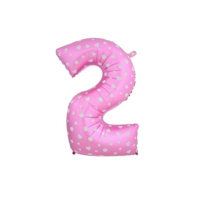 Balão rosa formato número 2 com corações brancos
