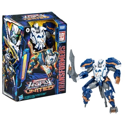 Figura de ação Transformers Legacy United com espada e embalagem colorida