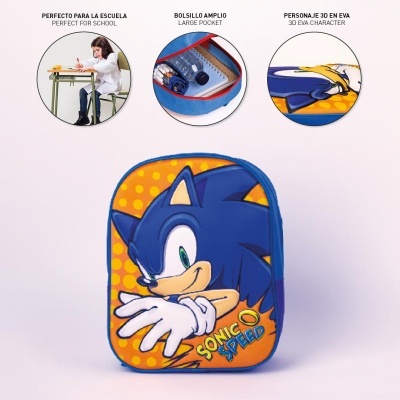Estojo escolar Sonic Speed azul e amarelo com personagem em 3D