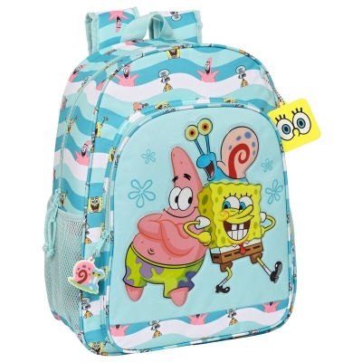 Mochila infantil azul com estampa de SpongeBob e Patrick