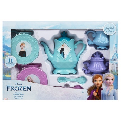 Conjunto de chá infantil Disney Frozen em cores azul e lilás com personagens Anna e Elsa