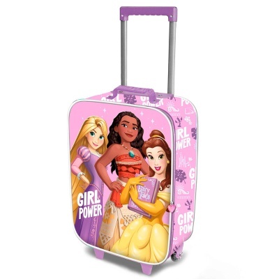 Mala de viagem cor-de-rosa com personagens Disney e texto GIRL POWER