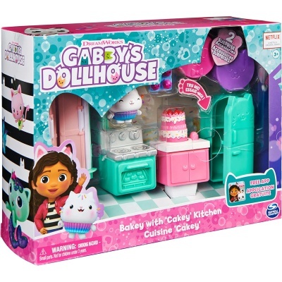 Brinquedo Gabby's Dollhouse cozinha 'Cakey Kitchen' colorida em caixa