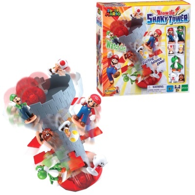 Jogo de tabuleiro Super Mario com torre e figuras de personagens em plástico colorido