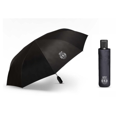 Guarda-chuva compacto preto com logotipo Sporting Portugal branco e sua capa