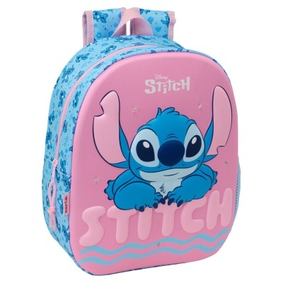 mochila infantil Disney Stitch rosa e azul com personagem Stitch