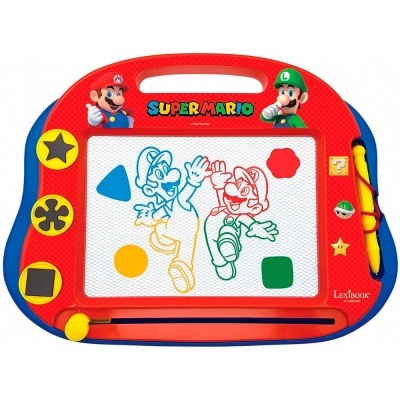 Tabuleiro magnético de desenho Super Mario vermelho e azul com personagens Mario e Luigi