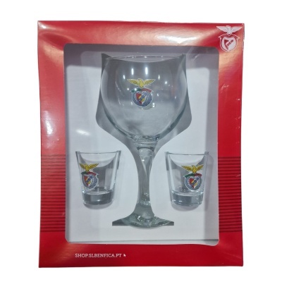 Conjunto de copos de vidro com emblema do SL Benfica em caixa vermelha