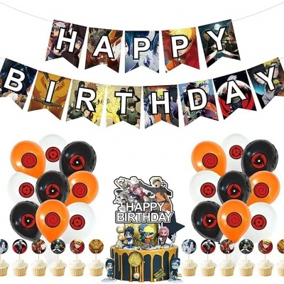 Conjunto de decoração para festa com bandeirolas HAPPY BIRTHDAY, balões laranja e preto e cupcakes decorados