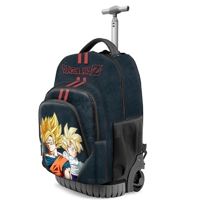 Mochila preta com rodas Dragon Ball Z com personagens coloridos