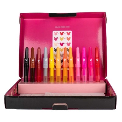 Conjunto aberto de 12 marcadores coloridos com guia de cores de Mickey