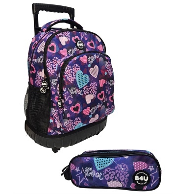 Mochila e estojo B4U com padrão colorido e rodas