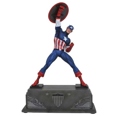 Figura do Capitão América em pose de batalha com escudo