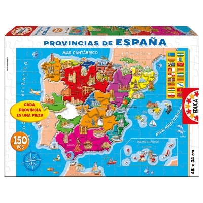Caixa de puzzle com mapa colorido das províncias de Espanha, 150 peças Educa