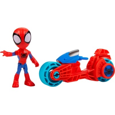 Figura de Homem-Aranha com mota de brinquedo em vermelho e azul