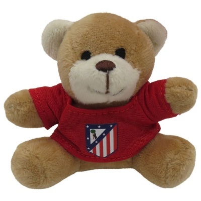 Ursinho de peluche com camisola vermelha e emblema do Atlético de Madrid