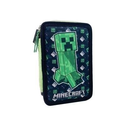 Estojo escolar Minecraft com desenho pixelizado verde e azul