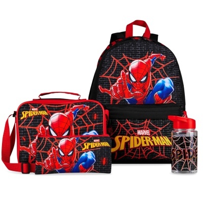 Conjunto escolar Homem-Aranha com mochila, saco tiracolo, estojo e garrafa