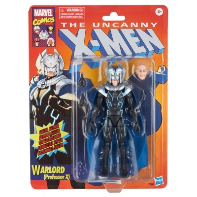 Figura de ação Warlord da Marvel Comics com armadura preta e azul na embalagem The Uncanny X-Men