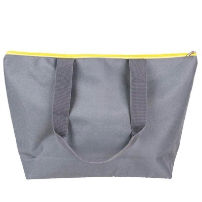 Bolsa de tecido cinzento com fecho amarelo