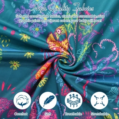 Tecido floral azul elástico e respirável para roupa de bebé