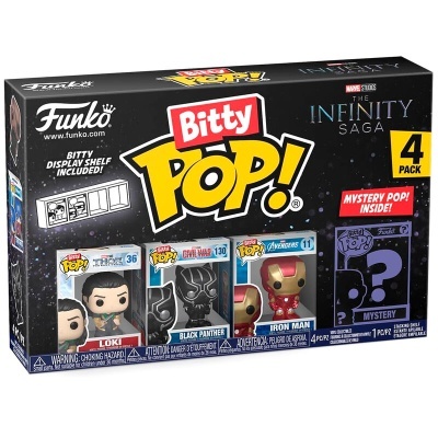Caixa Funko Bitty Pop 4-pack personagens Marvel Infinity Saga com exposição incluída