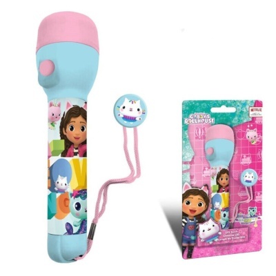 Microfone infantil azul e rosa com personagens animados e embalagem colorida