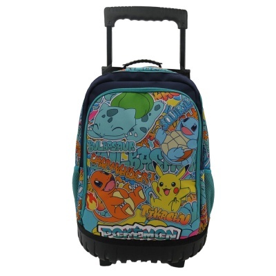 Mochila de carrinho colorida com personagens Pokémon