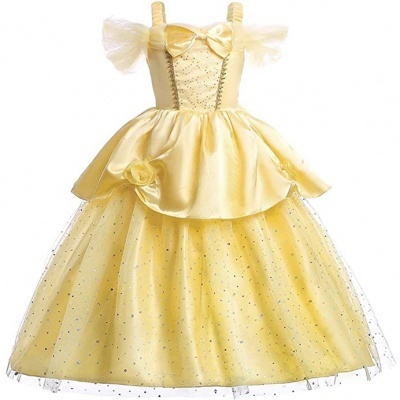 Vestido amarelo de festa para criança com tule e brilhos