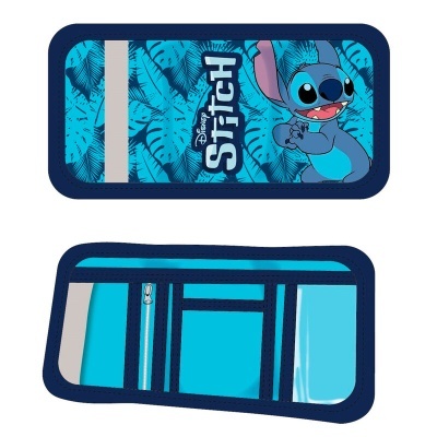 Carteira infantil azul com personagem Stitch da Disney e compartimentos internos