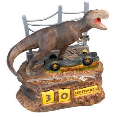 Calendário de mesa com dinossauro T-Rex e data 30 de setembro