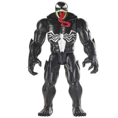 Boneco articulado do Venom preto e branco com língua vermelha