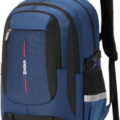 Mochila azul com detalhes pretos e logo ZHIMA
