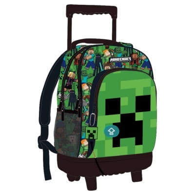 Mala de carrinho infantil Minecraft com padrão verde e personagens do jogo
