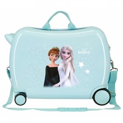 Mala de viagem azul claro infantil com personagens do Frozen II e duas rodas