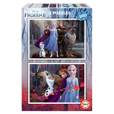 Caixa de puzzles Disney Frozen II com duas imagens dos personagens principais.