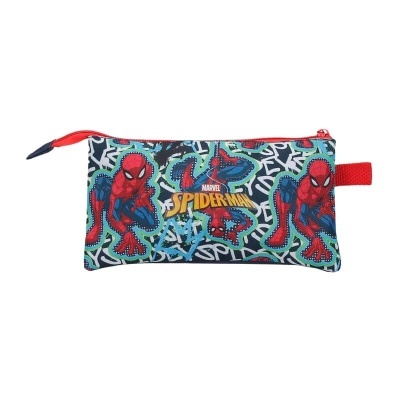 Estojo escolar Spider-Man com padrão grafitado e fecho vermelho