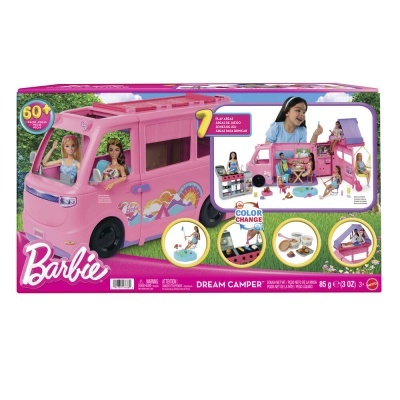Caixa de brinquedo Barbie Dream Camper com autocaravana rosa e bonecas