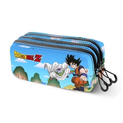 Estojo azul do Dragon Ball Z com personagens e três fechos
