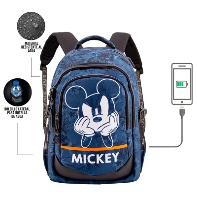 Mochila azul com estampa do Mickey Mouse e bolsos
