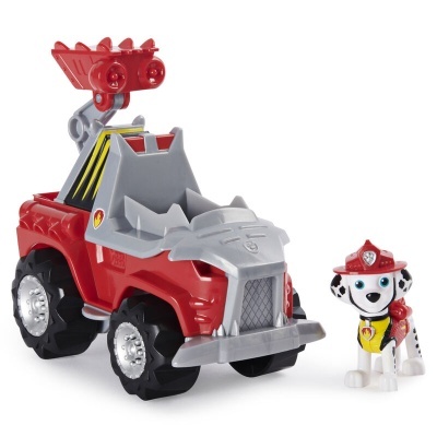 Brinquedo de carrinho de bombeiros vermelho com figura de cachorro dálmata