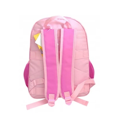 mochila infantil cor-de-rosa com alças almofadadas e bolso lateral em rede