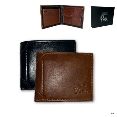 Carteiras de pele preta e castanha com caixa preta 'Melhor Pai'
