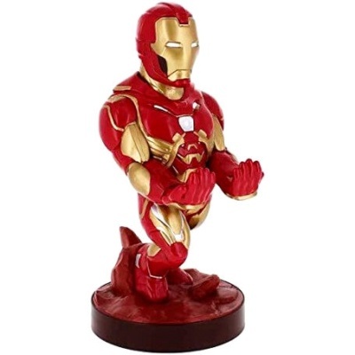 Figura colecionável do Homem de Ferro vermelho e dourado com base redonda.