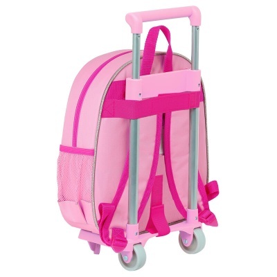 Mochila infantil rosa com rodas e puxador