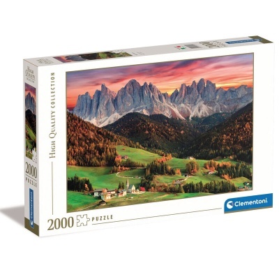 Caixa de puzzle Clementoni 2000 peças com paisagem montanhosa e céu ao pôr do sol